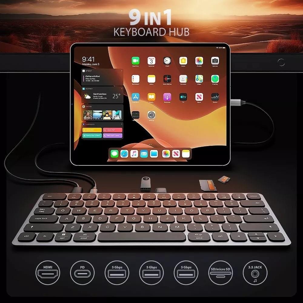 Tastierë AXAGON HMC-KB, USB-C HUB 5Gbps, HDMI 4K 60Hz, layouti US