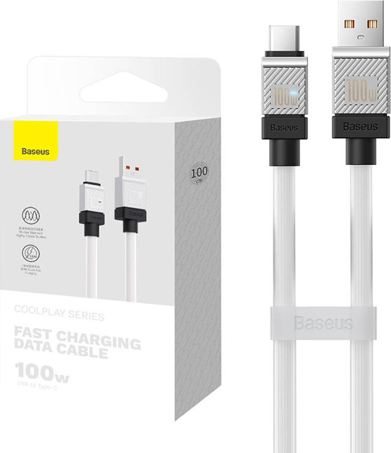 Kabllo karikues Baseus Power and Data, USB në USB Type C, 100W, 1m, e bardhë
