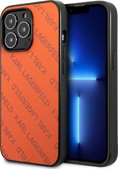 Mbajtëse telefoni Karl Lagerfeld KLHCP13LPTLO, iPhone 13 Pro 6.1", polikarbonat me lëkurë, portokalli