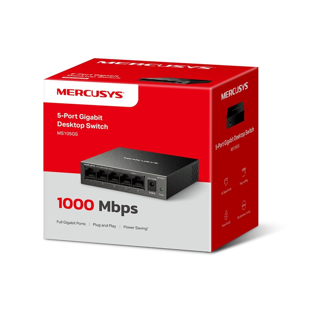 Switch rrjeti Mercusys MS105GS, 5 porta Gigabit, 10 100 1000 Mbps, metalik
