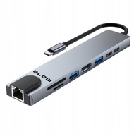 Hub USB Blow K-08, 8 në 1, USB-C, HDMI 4K, RJ45, gri
