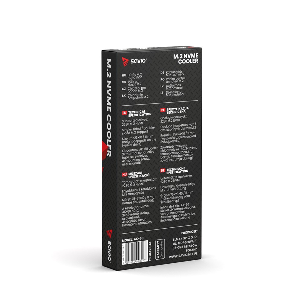 Ftohës për SSD M.2 Savio AK-60, për NVMe 2280, gri