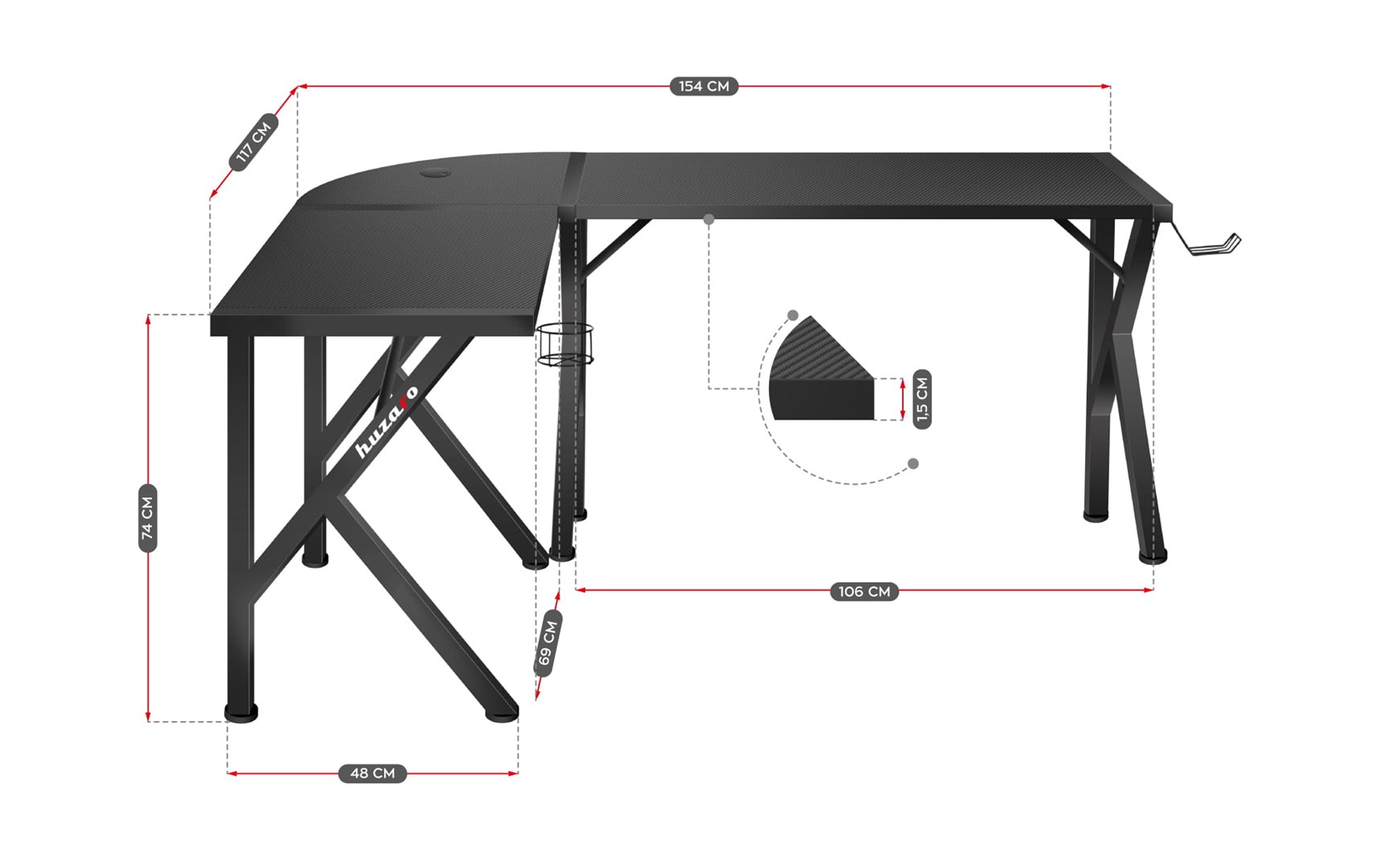[OUTLET] Tavolinë lojërash Huzaro Hero 6.3, 154x117 cm, e zezë