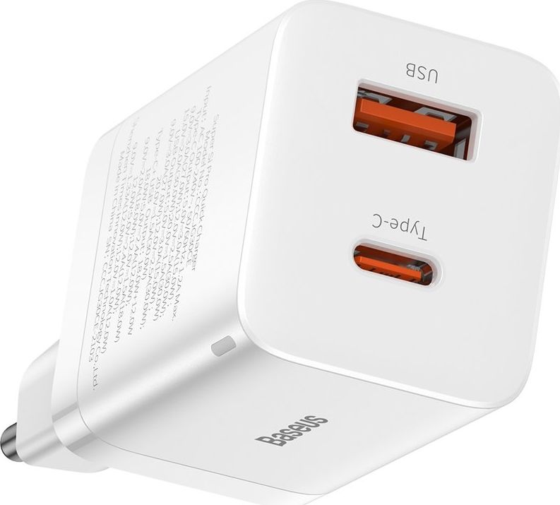 Полнач за мрежа Baseus Super Si Pro BSU2902WHT, 30W, 1x USB C 1x USB A, бел