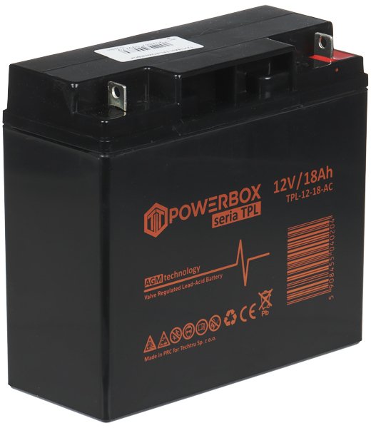 Bateri AGM Powerbox 12V 18Ah, për UPS dhe alarme, e zezë