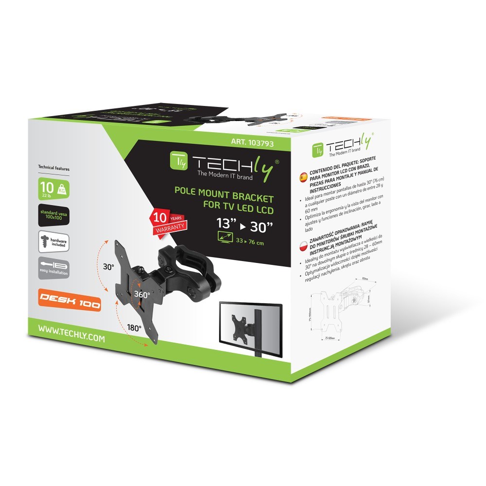 Mbajtës për monitor Techly, 13”-30”, i zi