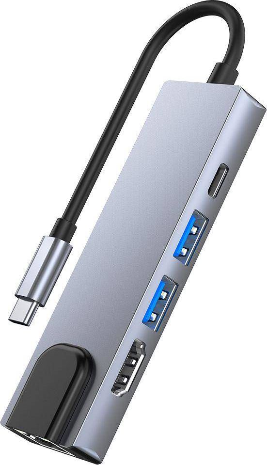 Stacion docking Tech-Protect V3 5-in-1, USB-C, HDMI, gri