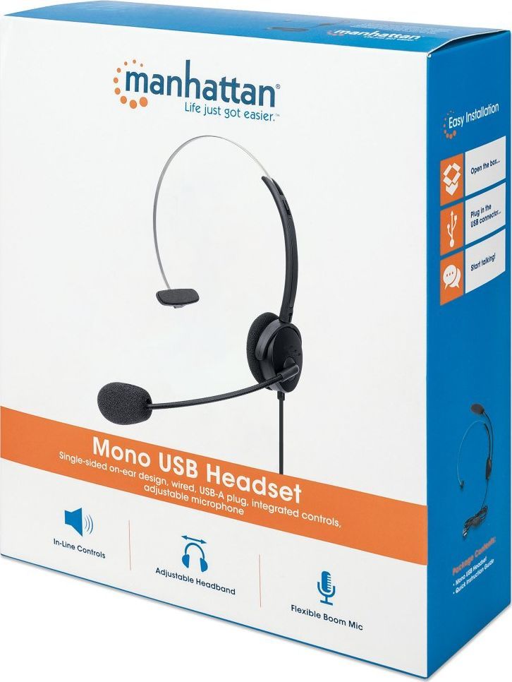 Kufje me mikrofon Manhattan, 20,000 Hz, 1.5 m, të zeza