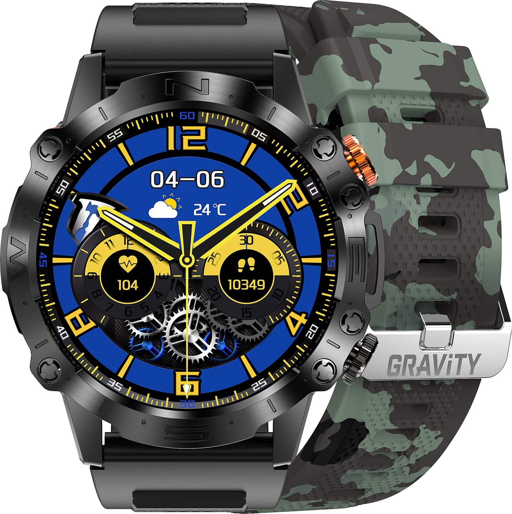 Smartwatch Gravity GT20-6, ekran 1.43" AMOLED, Bluetooth 5.0, green camo