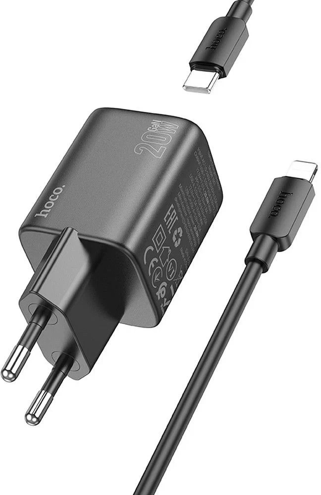 Karikues muri Hoco N41, 20W PD QC 3.0, USB C dhe USB A, me kabllo USB C në Lightning, i bardhë