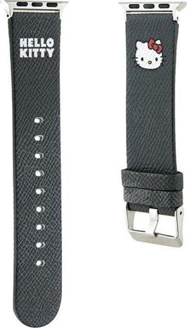 Rrip dore për Apple Watch Hello Kitty Kitty Head, 38/40/41mm, lëkurë ekologjike, i zi