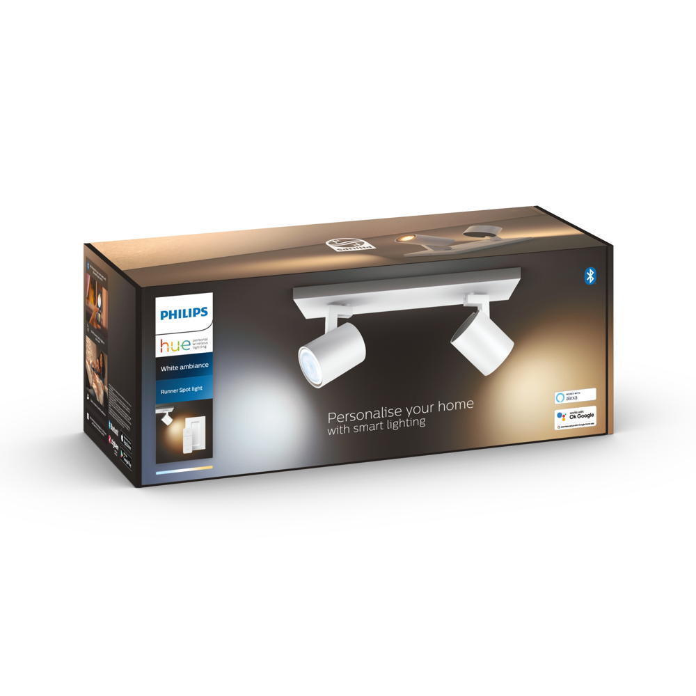 Spot tavani Philips Hue White Ambiance Runner Double, LED, smart Bluetooth Zigbee, i bardhë