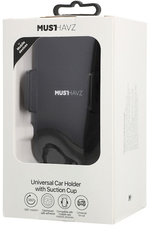 Mbajtëse universale veture Musthavz, për telefon deri 9cm, kupë thithëse, e zezë