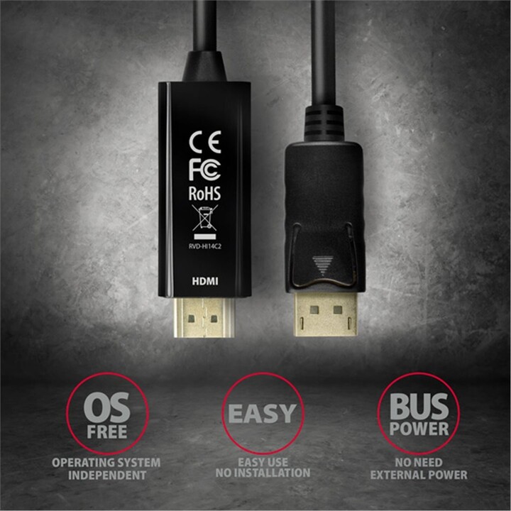 Kabllo AXAGON DisplayPort - HDMI 1.4, 4K @ 30Hz, 1.8 m