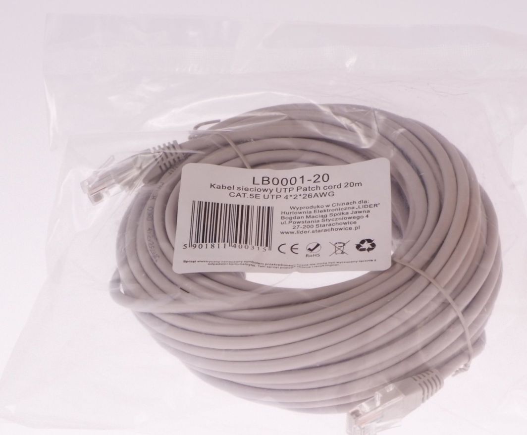 Kabllo rrjeti Libox, kat. 5e, UTP, 4x2x26 AWG, 20m, e bardhë