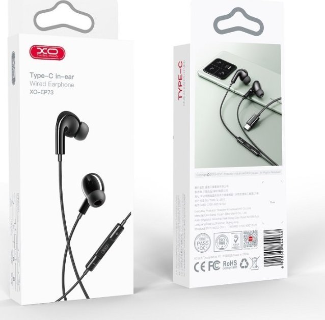 Kufje me kabllo XO EP73, USB C, in ear, të zeza