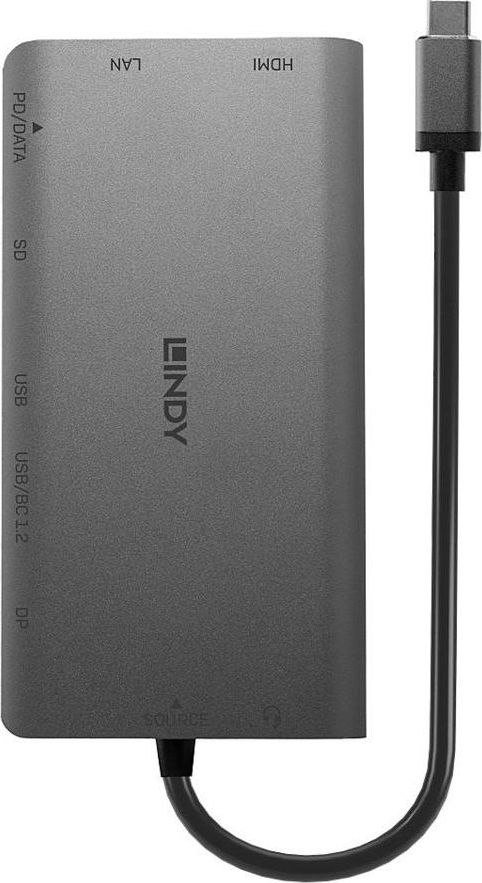 Docking Station USB C Lindy 43323, 4K HDMI DP, Power Delivery 100W, gri