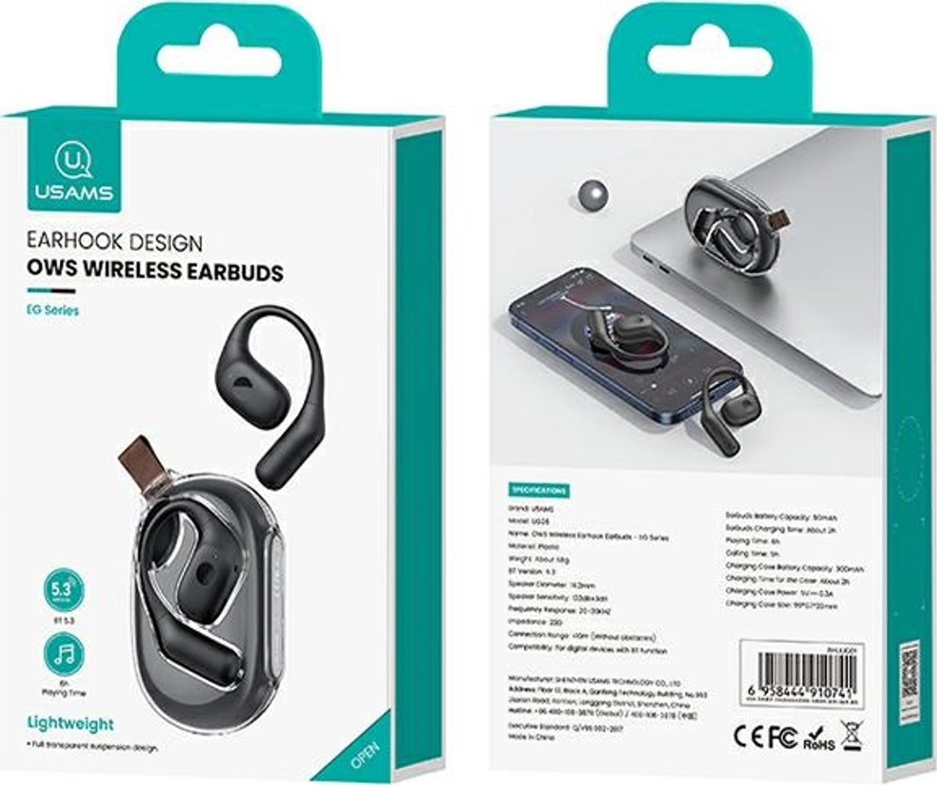 Kufje Bluetooth Usams G26 OWS, wireless, Bluetooth 5.3, të zeza