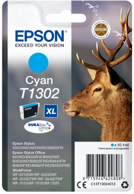 Ngjyrë për printer Epson Singlepack Cyan T1302 DURABrite Ultra Ink, 10.1ml, e kaltër