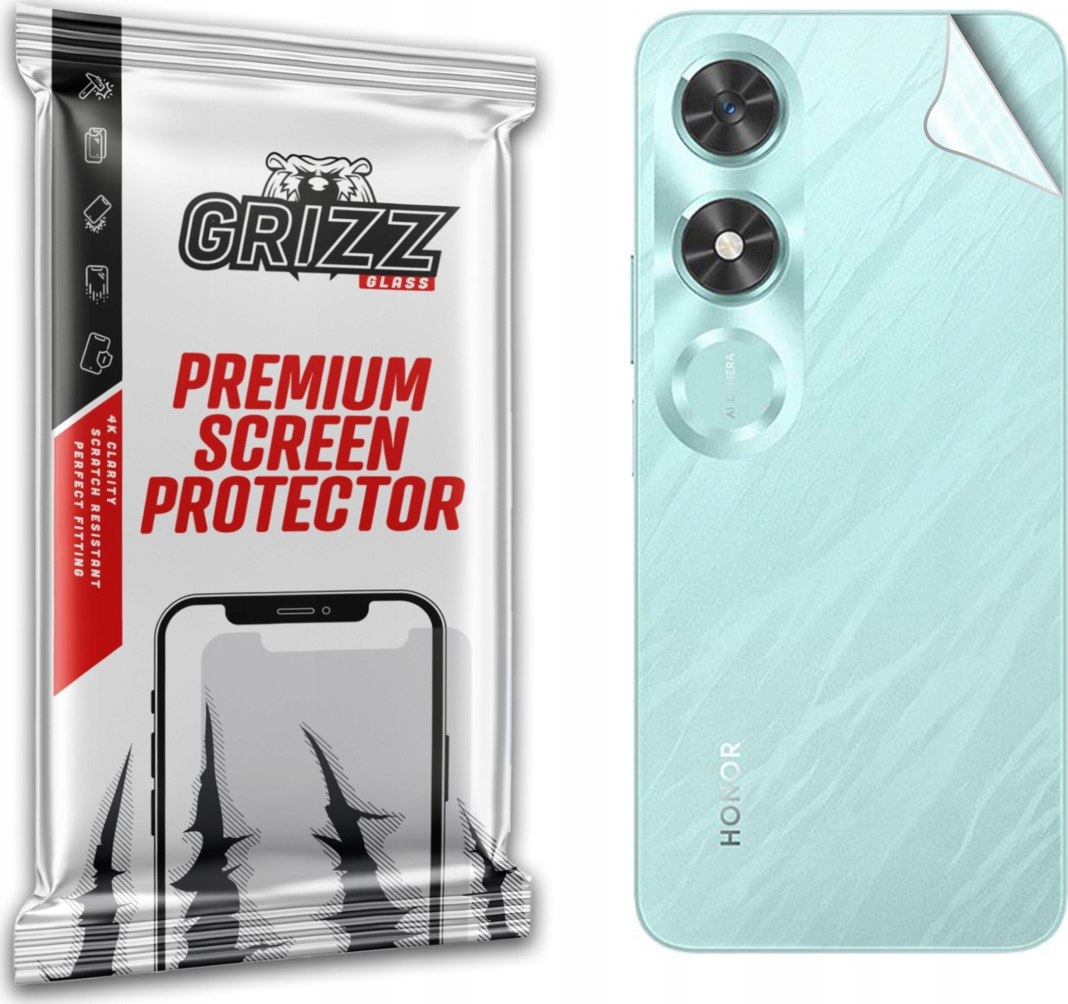 Folie mbrojtëse për pjesën e pasme Grizz SatinSkin për Honor Play 9C, kundër gërvishtjeve, transparent