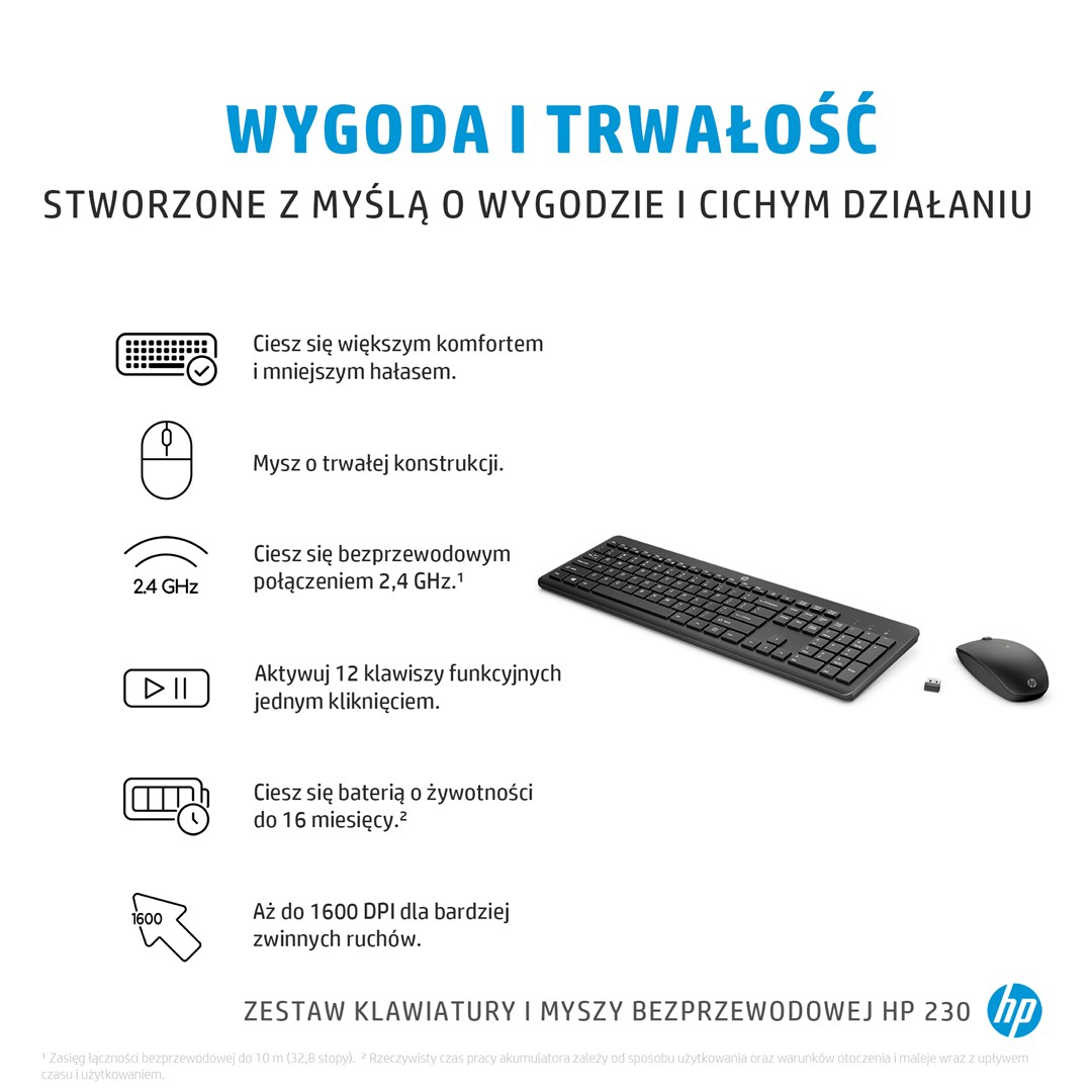 Set tastierë dhe maus HP 230 Wireless, 2.4GHz, i zi