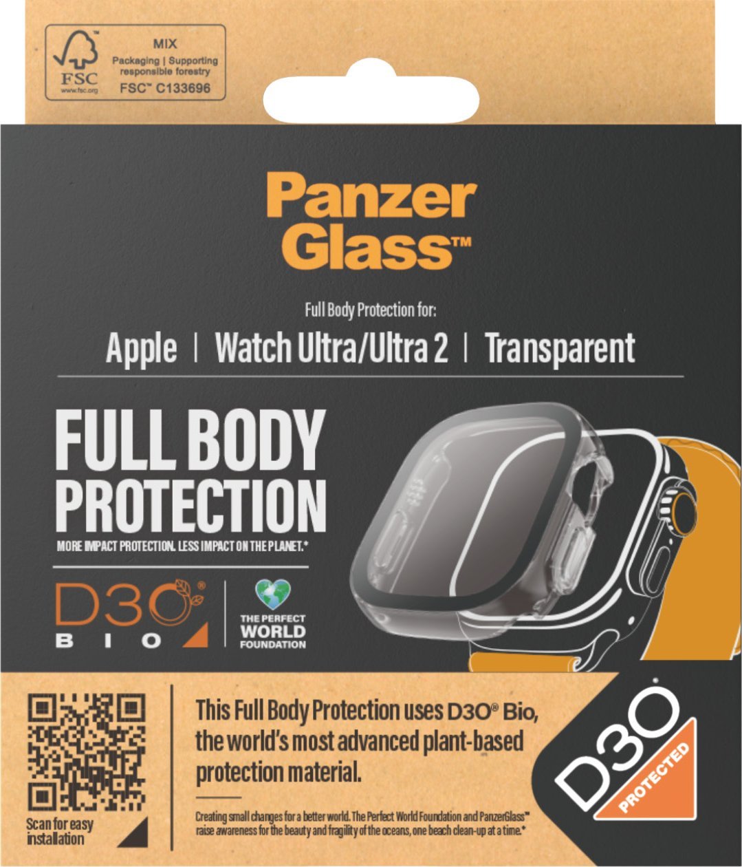 Mbrojtëse ekrani PanzerGlass Full Body Apple Watch Ultra 2 49mm, D3O, transparente