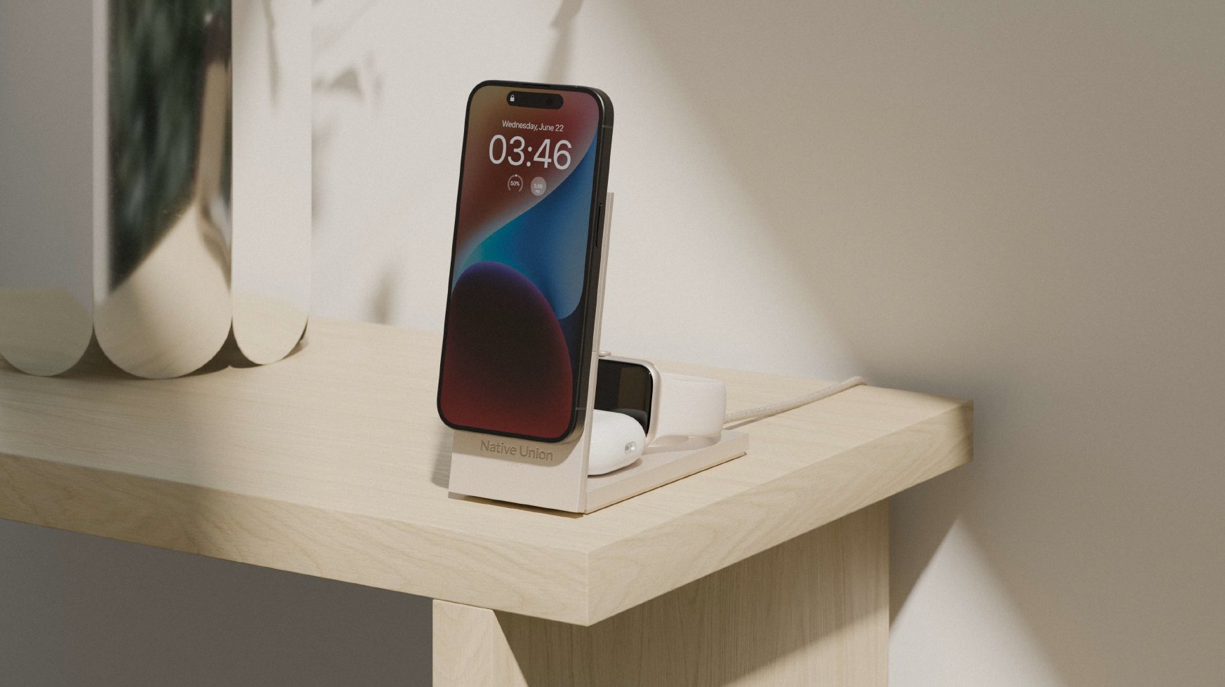 Karikues pa tela Native Union Rise 3 in 1, magnetik, Qi2, ngjyra Sandstone