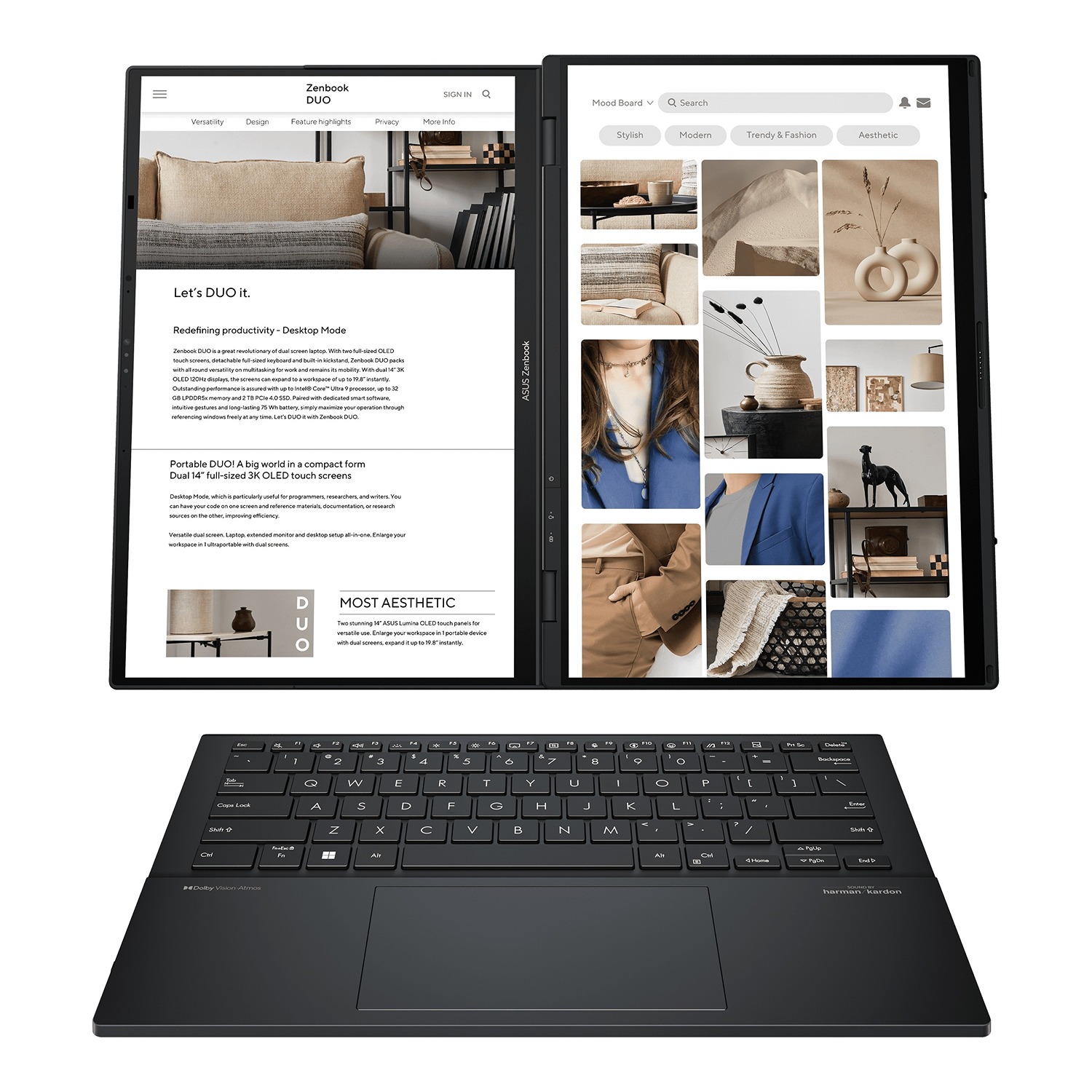 Laptop ASUS Zenbook Duo UX8406CA, 14", Intel Core Ultra 9, 32GB RAM, 2TB SSD, Windows 11 Pro, i hirtë