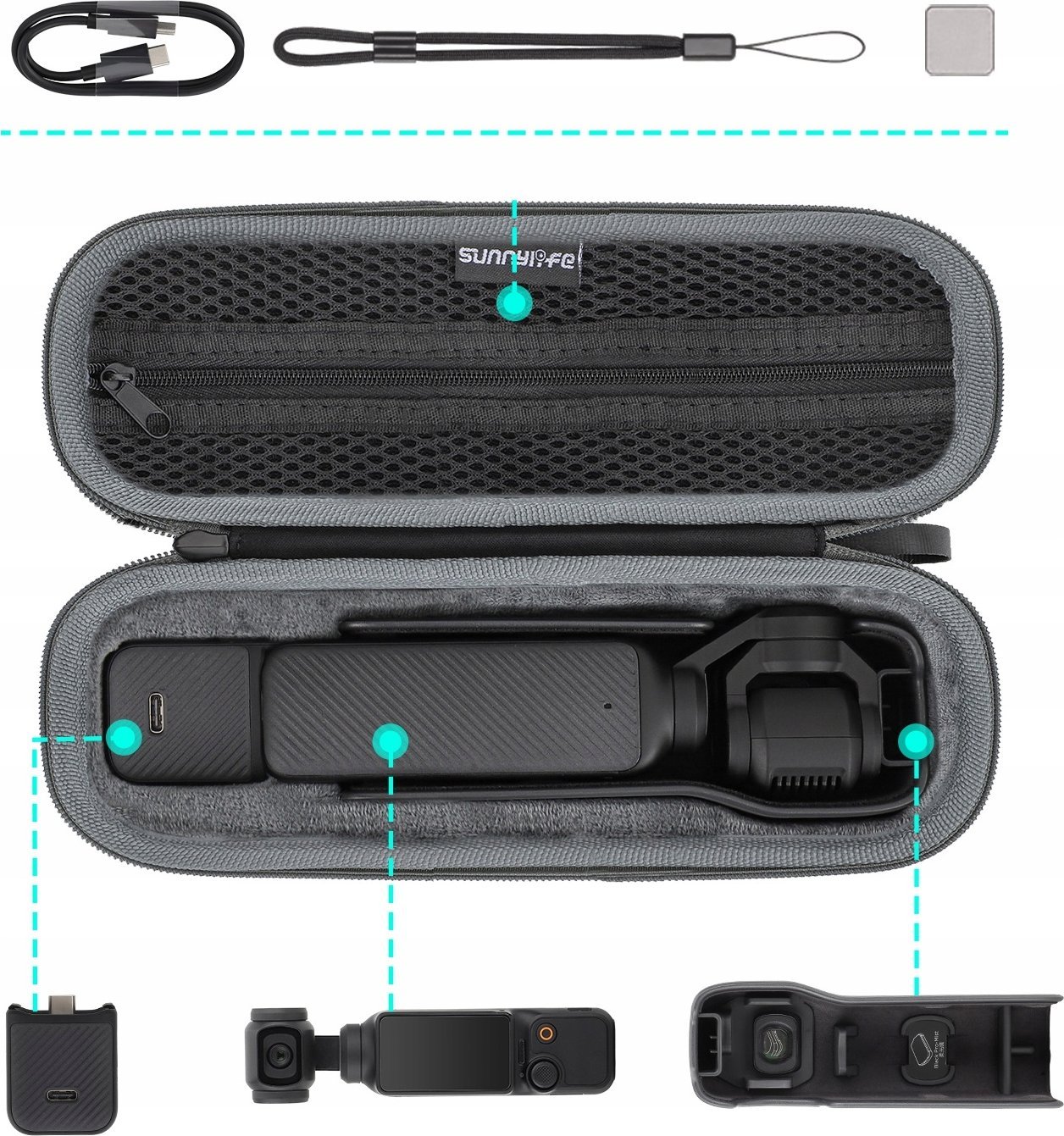 Kuti mbrojtëse SunnyLife për DJI Osmo Pocket 3, çantë udhëtimi, e zezë