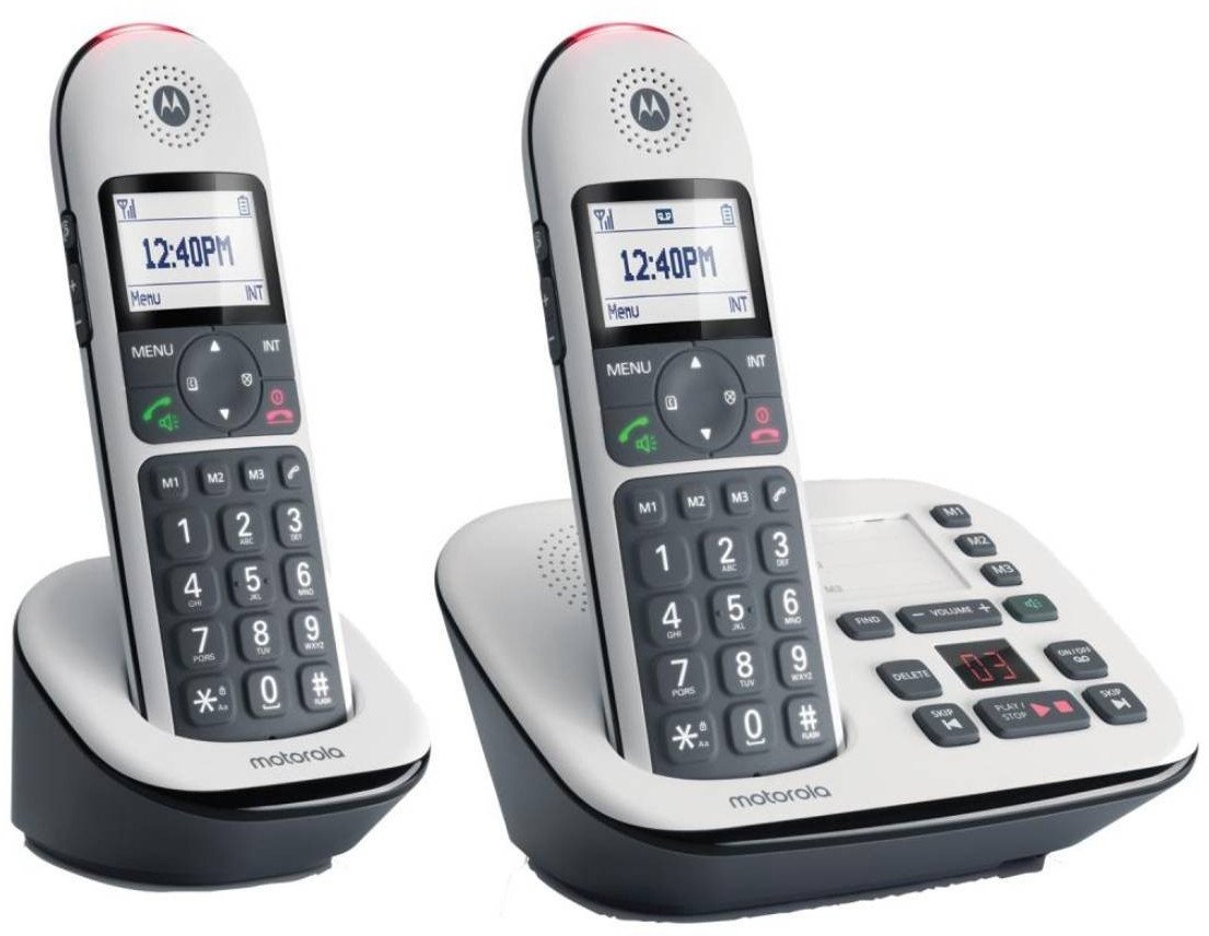 Telefon pa kabllo Beafon Motorola CD5012 Voice Twin, sekretari telefonike, 2 receptorë, i bardhë gri