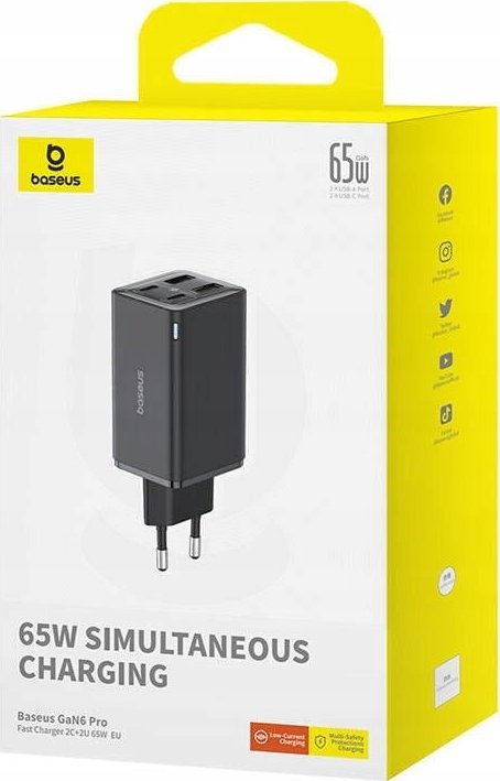 Полнач Baseus GaN6 Pro, 65W, црн