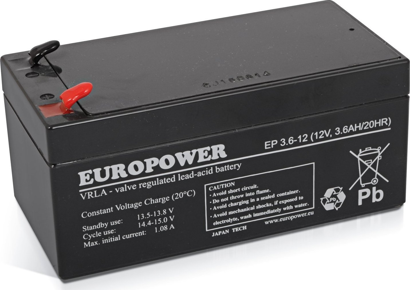 Bateri EUROPOWER EP Series 12V 3.6Ah, VRLA AGM, plumb acid, gri