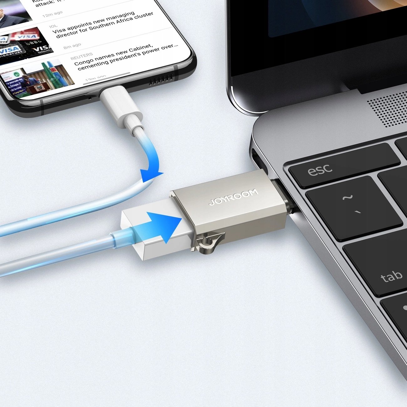 Adapter USB Joyroom S-H151, USB C mashkull në USB A femër, OTG, argjendtë