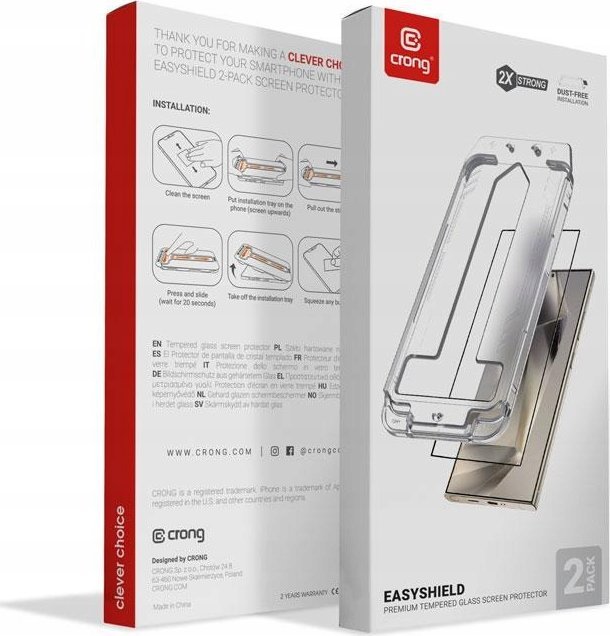 Xham mbrojtës Crong EasyShield për Samsung Galaxy S24 Ultra, 2 copë, 9H, kornizë e zezë