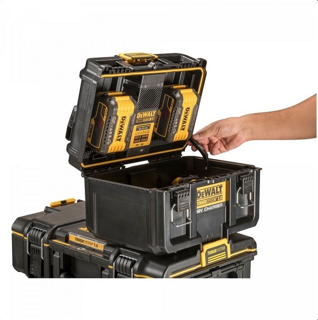 Kuti veglash Dewalt Toughsystem 2.0 DWST83471-QW, me karikues baterish, rezistente ndaj ujit, e verdhë