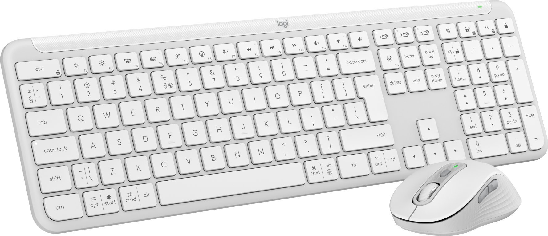 Set tastierë dhe maus me kamerë web Logitech Signature Slim MK950 me Brio 100, pa kabllo, Full HD 1080p, e bardhë