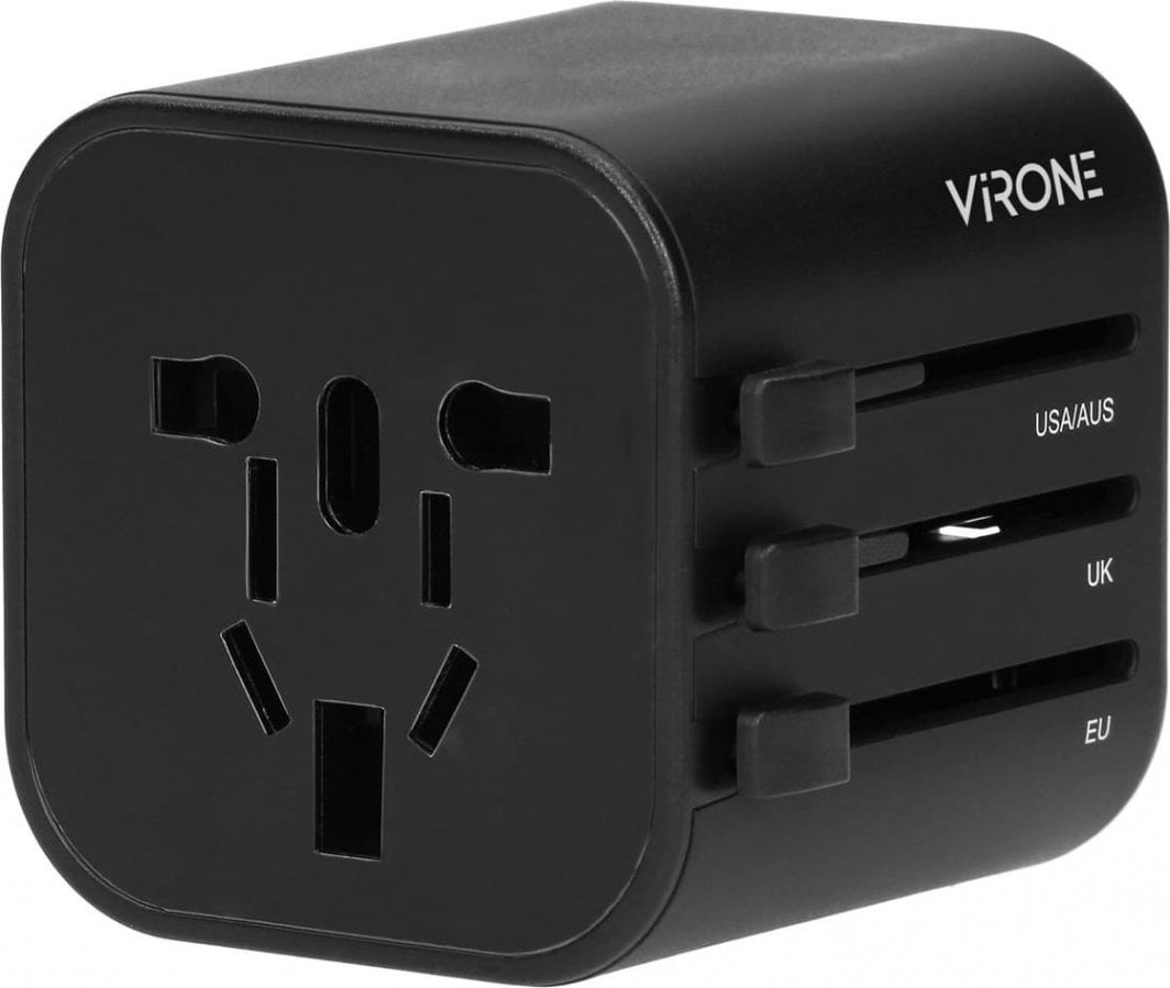 Adapter universal udhëtimi Orno GOworld TA-1, 100-240V, 8A, i zi