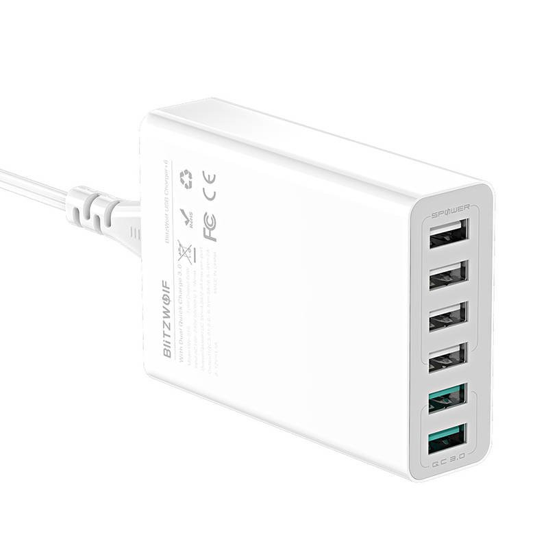 Karikues muri BlitzWolf BW-S15, 6x USB-A, Quick Charge 3.0, i bardhë