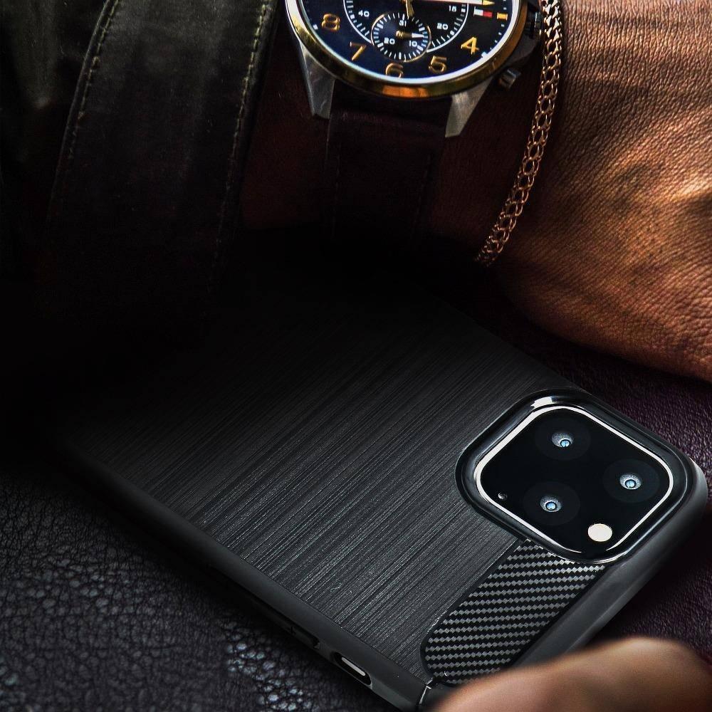 Këllëf telefoni Forcell Carbon për iPhone 13 Pro, silikon, i zi