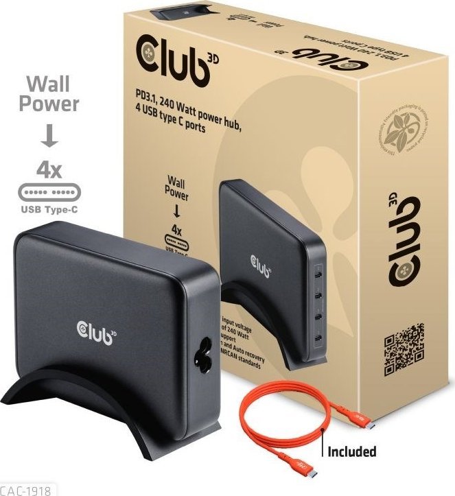 Karikues udhëtimi Club 3D GaN, 240W, 4 porta USB C PD 3.1 PPS, i bardhë