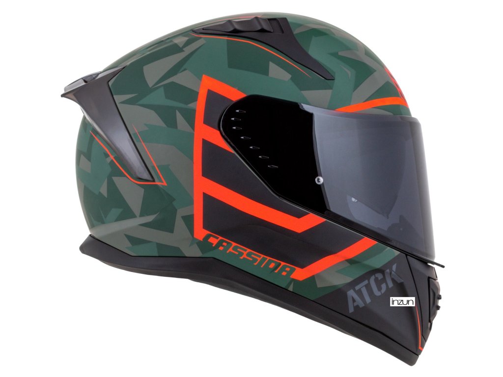 Kaska moto CASSIDA Aero ATCK 2026, integral, ECE 22.06, kamuflazh jeshile e zezë gri portokalli