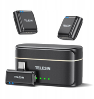 Mikrofon pa tela TELESIN Wireless Lavalier Button, distancë 200m, reduktim i zhurmës, i zi