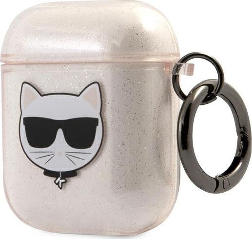 Mbulesë mbrojtëse për AirPods Karl Lagerfeld KLA2UCHGD Glitter Choupette, TPU, për AirPods 1/2, bezhë
