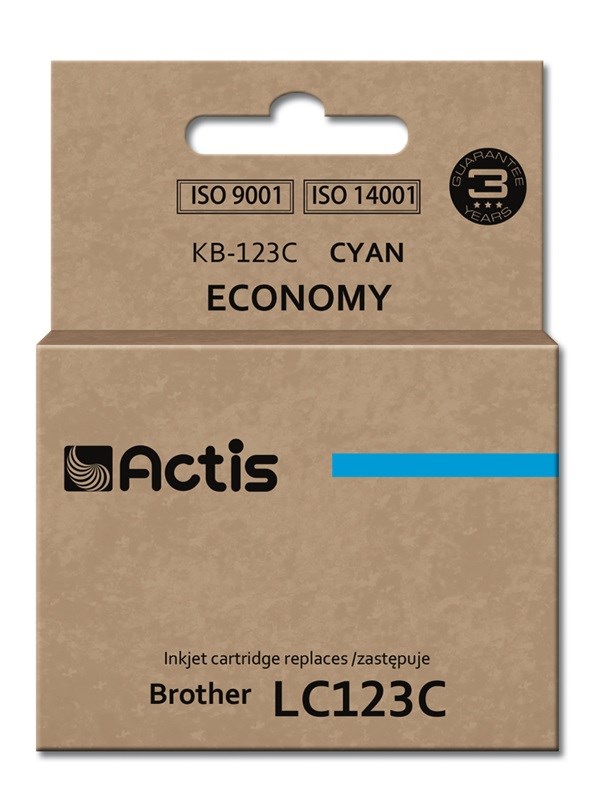 Ngjyrë për printer Actis KB-123C (zëvendësim për Brother LC123C/LC121C), 10 ml, e kaltër