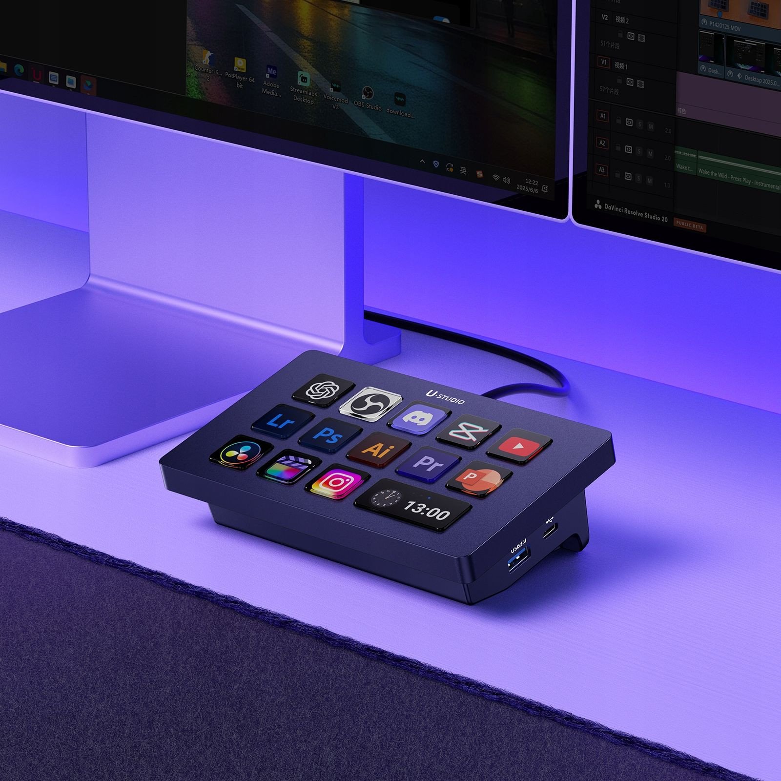 Tastierë streaming Ulanzi D200H, butona të programueshëm, kompakte, e zezë