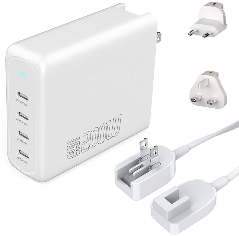 Karikues USB 4smarts GaN Flex Pro 200W, 4x USB C, Travel Edition, i bardhë