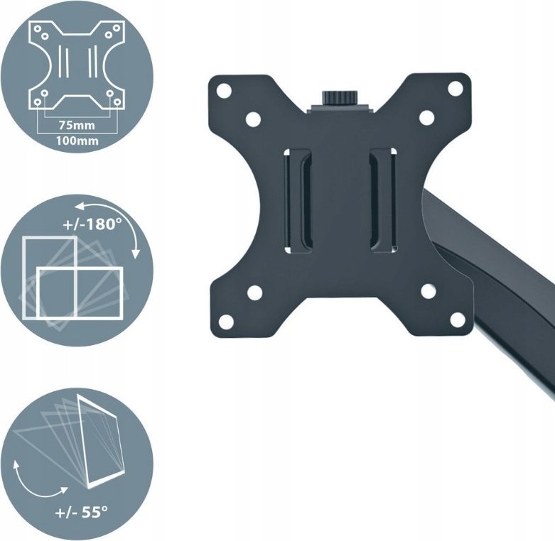 Krah monitori Leitz Ergo Space Saving, për dy monitorë, ergonomik, i zi
