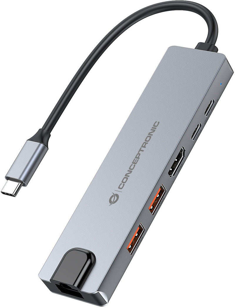 Docking station Conceptronic DONN29G, 6 në 1, 4K 60Hz, gri
