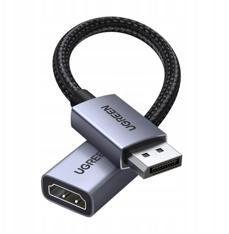 Adapter DisplayPort në HDMI UGREEN, 2 copë, 4K, kabllo e gërshetuar, i zi