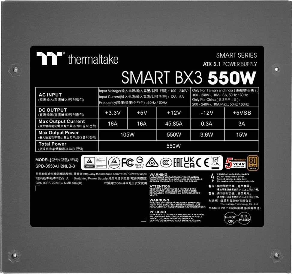 Напојување Thermaltake Smart BX3 PS-SPD-0550NNFABE-3 ATX 3.0, 550W